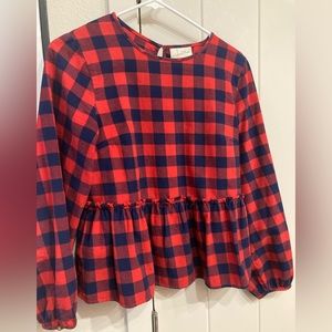 Red and blue plaid peplum top